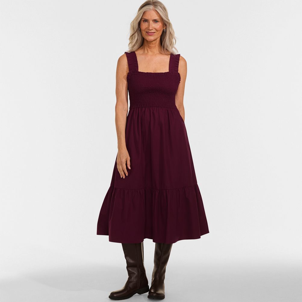 lands end smocked midi dress Women's Cotton Poplin Ruffle Smocked Dress - Lands' End - Red