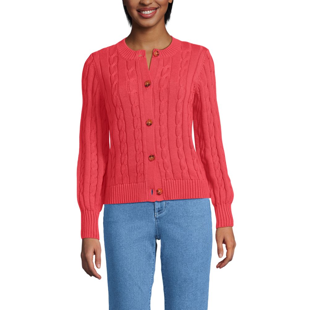 Women's Drifter Classic Cable Crew Neck Cardigan Sweater | Lands' End
