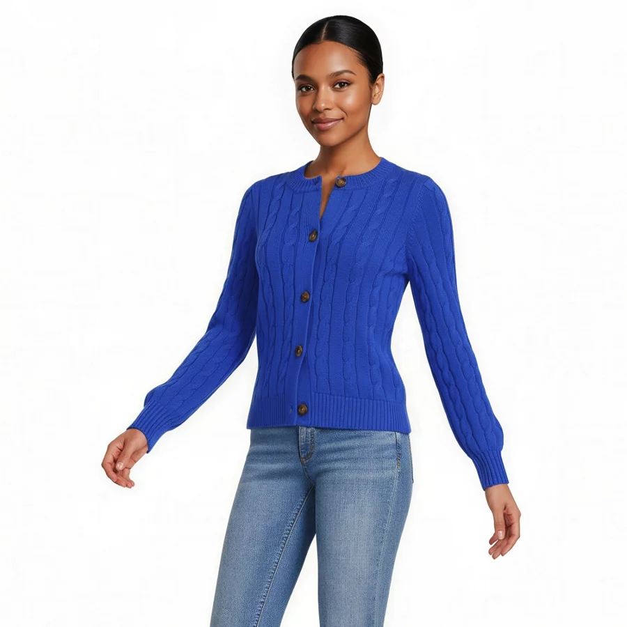 Women's Drifter Classic Cable Crew Neck Cardigan Sweater view 2
