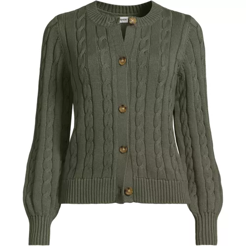 Women's Drifter Classic Cable Crew Neck Cardigan Sweater, Front