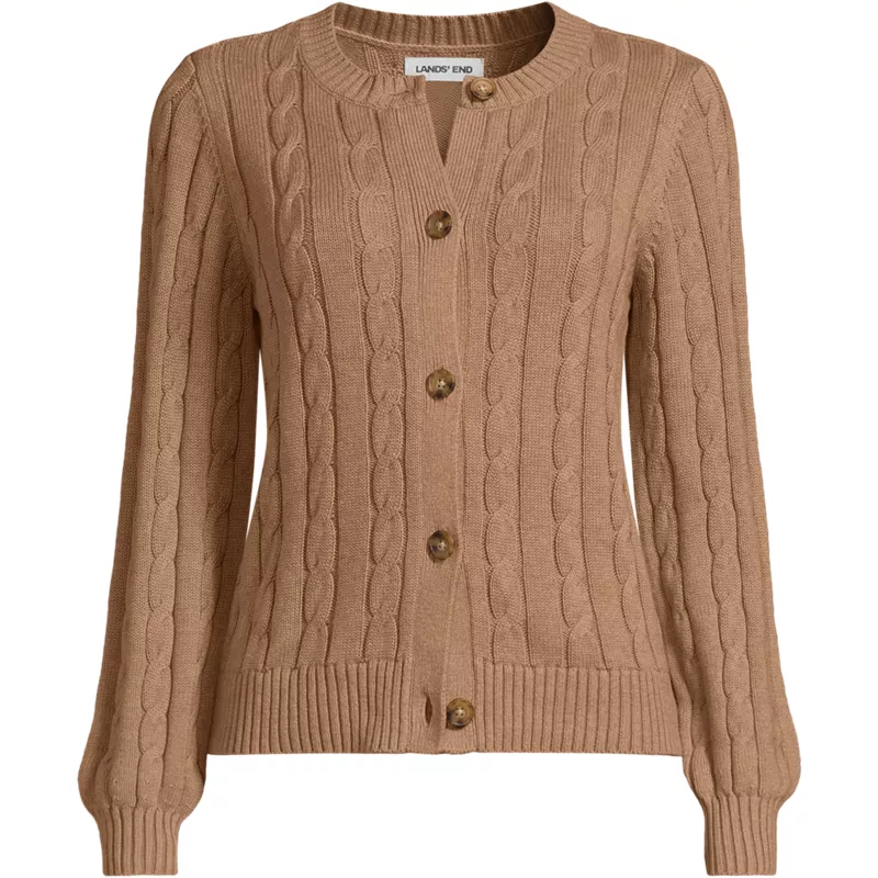 Women's Plus Size Drifter Classic Cable Crew Neck Cardigan Sweater, Front