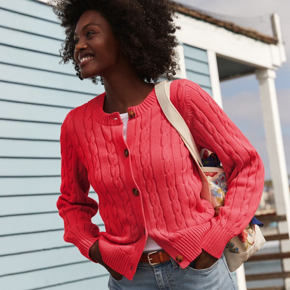 Women's Drifter Classic Cable Crew Neck Cardigan Sweater | Lands' End
