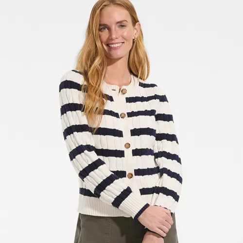 Women's Drifter Classic Cable Crew Neck Cardigan Sweater, alternative image