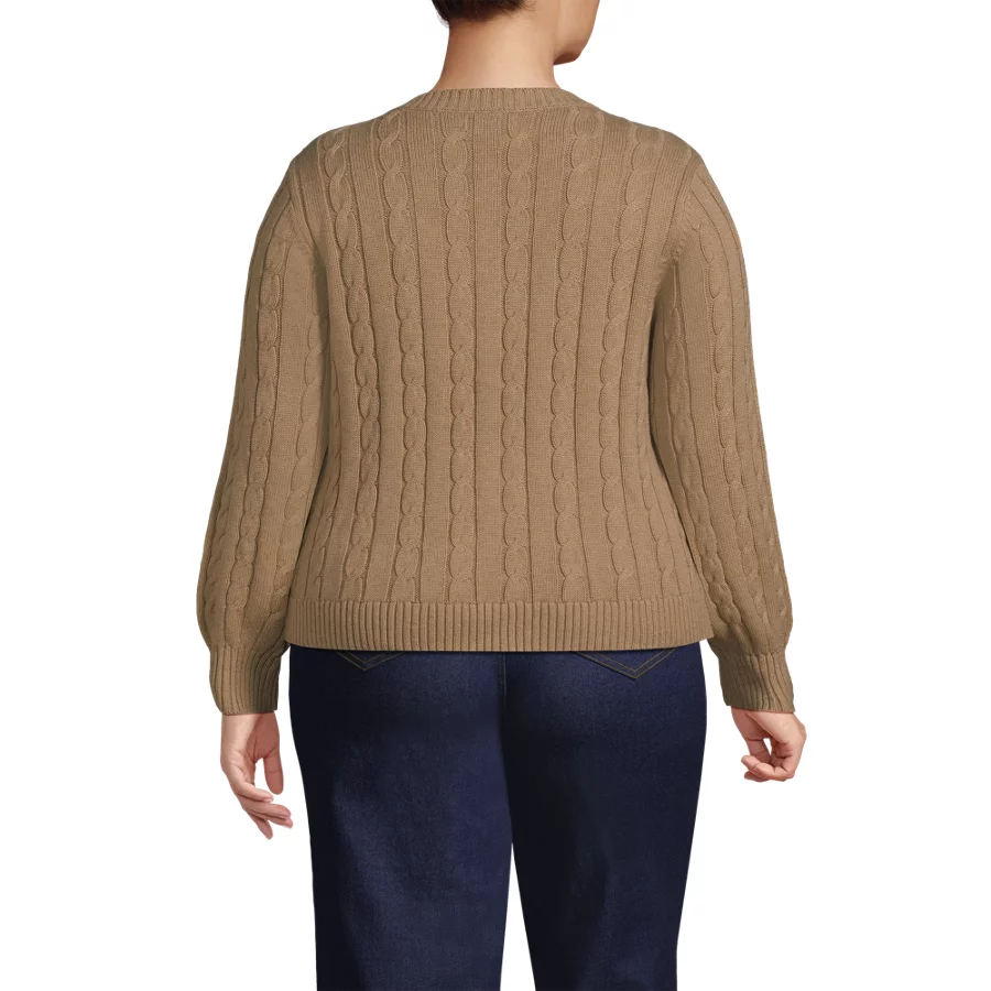 Women's Drifter Classic Cable Crew Neck Cardigan Sweater