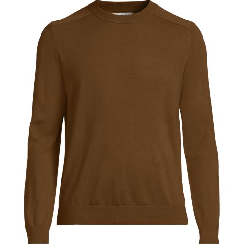 Pure Merino Wool Crew Neck Jumper, Men, size: XL, regular, Brown, Wool, by Lands' End