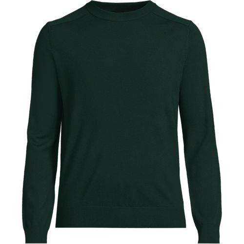 Pure Merino Wool Crew Neck Jumper, Men, size: S, regular, Green, Wool, by Lands' End