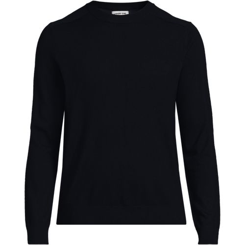 Pure Merino Wool Crew Neck Jumper, Men, size: L, regular, Black, Wool, by Lands' End