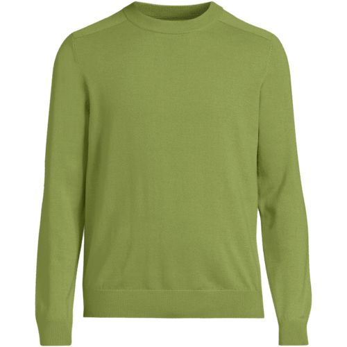 Pure Merino Wool Crew Neck Jumper, Men, size: L, regular, Green, Wool, by Lands' End