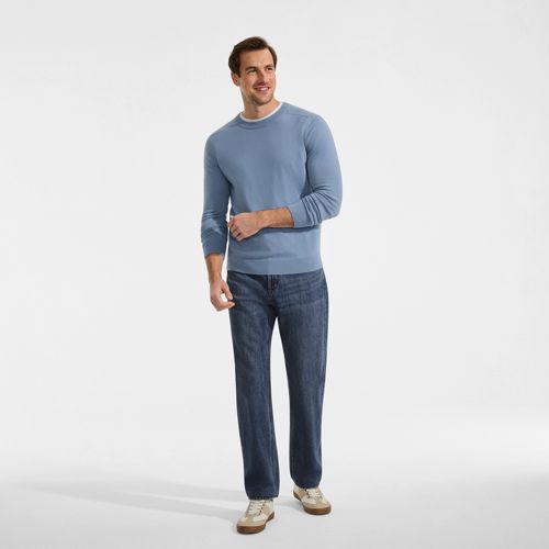 Pure Merino Wool Crew Neck Jumper, Men, size: XL, regular, Blue, Wool, by Lands' End