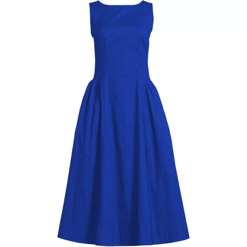 Women's Poplin Boatneck Midi Dress, Front