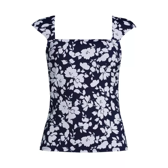 Women's Long Torso Square Neck Underwire Tankini Top - primary