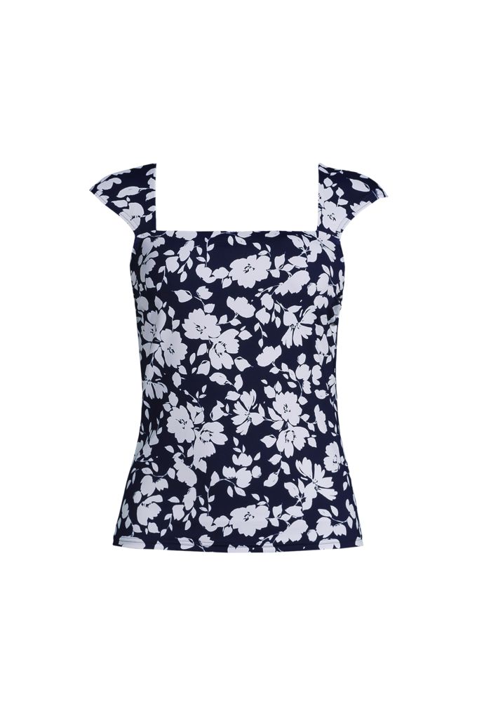 Lands' End Women's Dd-cup Square Neck Underwire Tankini Top In Blue