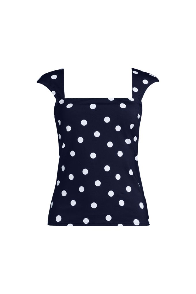 Lands' End Women's D-cup Square Neck Underwire Tankini Top In Blue