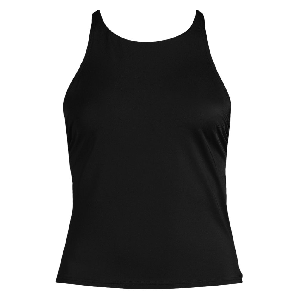 Women's D-Cup Tugless High Neck Strappy Back Tankini Swimsuit Top - Lands' End - Black