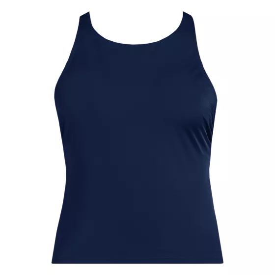 Women's Long Torso Tugless High Neck Strappy Back Tankini Top - primary