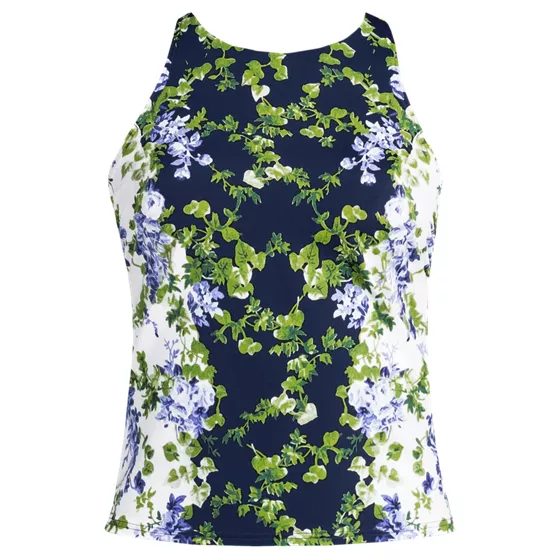 Women's Plus Size Tugless High Neck Strappy Back Tankini Top - primary
