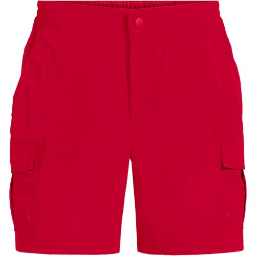 Quick Dry SPF50 Cargo Swim Shorts, 7-inch, Men, size: M, regular, Red, Spandex/Poly-blend, by Lands' End