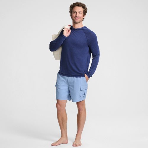 Quick Dry SPF50 Cargo Swim Shorts, 7-inch, Men, size: M, regular, Blue, Spandex/Poly-blend, by Lands' End