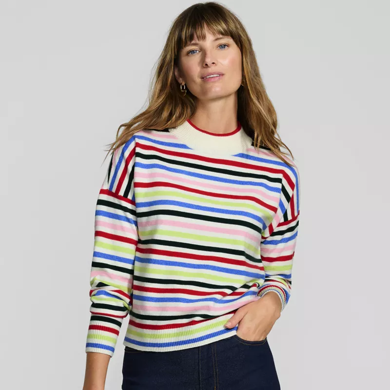Women's CashTouch Drop Shoulder Mock Neck Sweater, alternative image