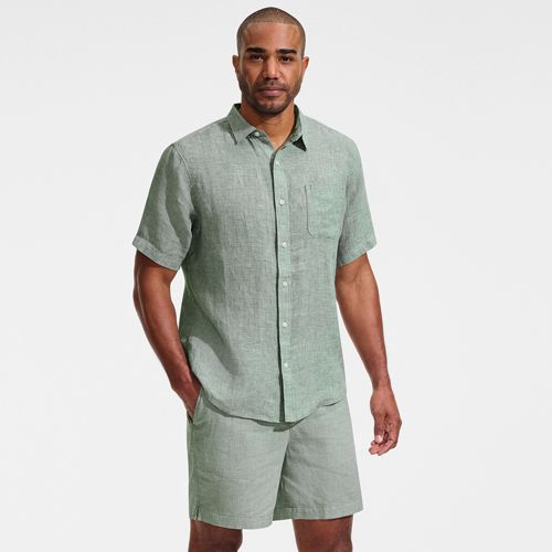 Soft Ease Linen Blend Deck Shorts, Men, size: S, regular, Green, Linen/Cotton-blend, by Lands' End