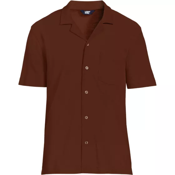 Men's Short Sleeve Cotton Linen Button Through Camp Collar Shirt - primary
