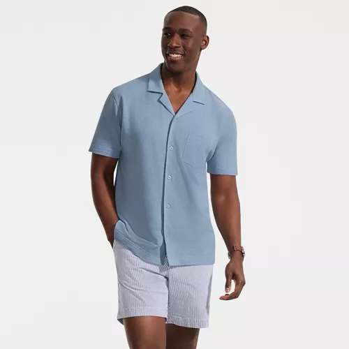Men's Short Sleeve Cotton Linen Button Through Camp Collar Shirt, alternative image