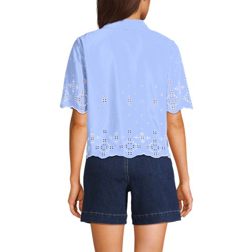 Women's Poplin Eyelet Button Front Shirt - image 3