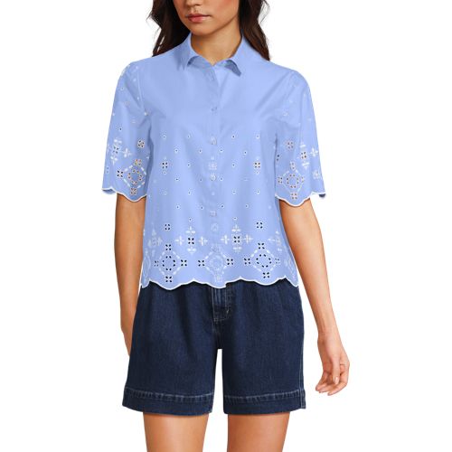 Women's Poplin Eyelet Button Front Shirt - image 2