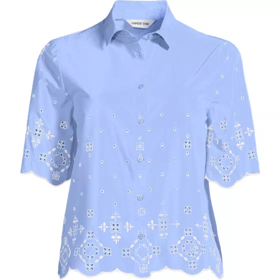 Women's Poplin Eyelet Button Front Shirt - primary