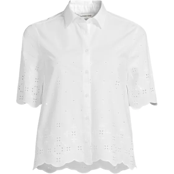 Women's Poplin Eyelet Button Front Shirt - primary