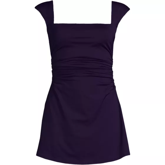 Women's NEW Smoothing Square Neck Ruched Swim Dress Swimsuit - primary