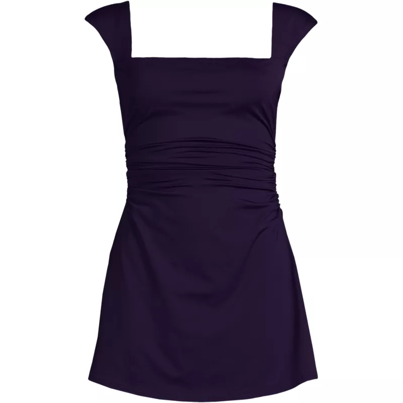 Women's NEW Smoothing Square Neck Ruched Swim Dress Swimsuit, Front