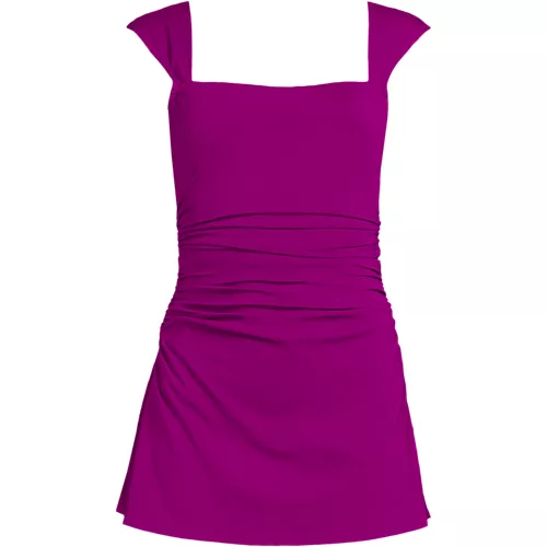 Women's NEW Smoothing Square Neck Ruched Swim Dress Swimsuit, Front