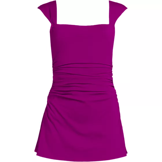 Women's NEW Smoothing Square Neck Ruched Swim Dress Swimsuit - primary