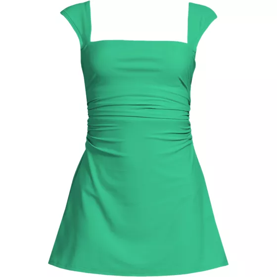 Women's NEW Smoothing Square Neck Ruched Swim Dress Swimsuit - primary
