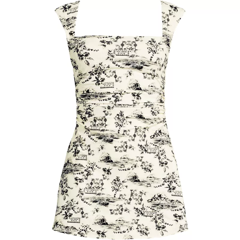 Women's NEW Smoothing Square Neck Ruched Swim Dress Swimsuit, Front