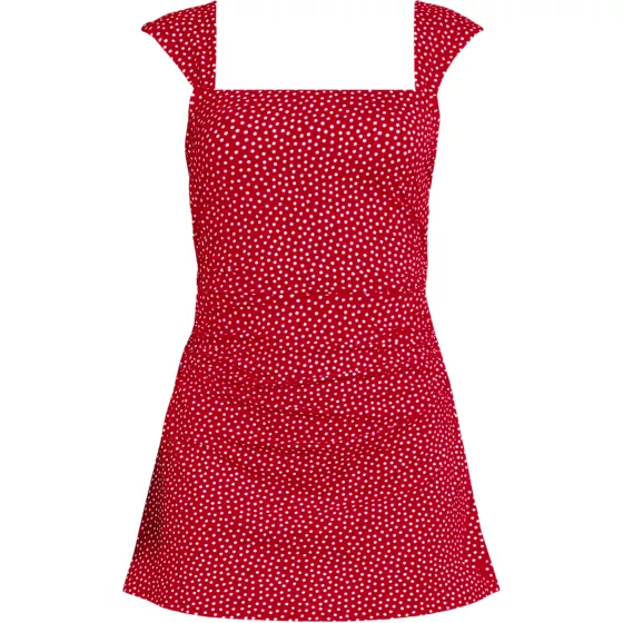 Women's NEW Smoothing Square Neck Ruched Swim Dress Swimsuit - primary