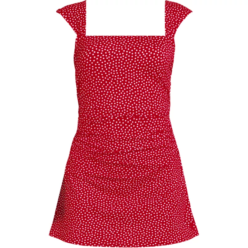 Women's NEW Smoothing Square Neck Ruched Swim Dress Swimsuit, Front