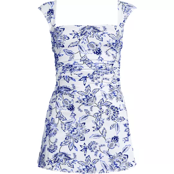 Women's NEW Smoothing Square Neck Ruched Swim Dress Swimsuit - primary