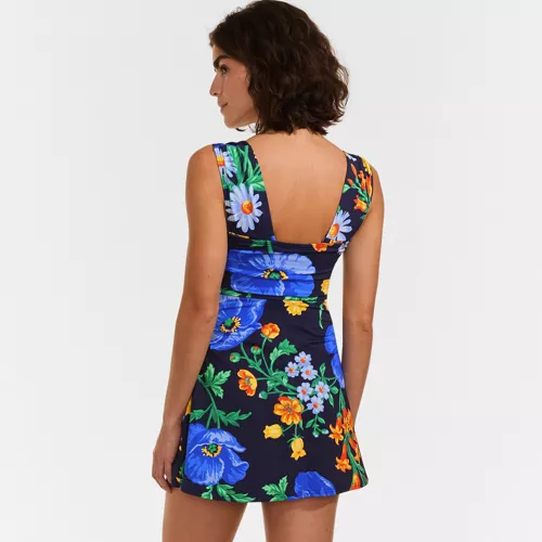 Women's NEW Smoothing Square Neck Ruched Swim Dress Swimsuit, Back