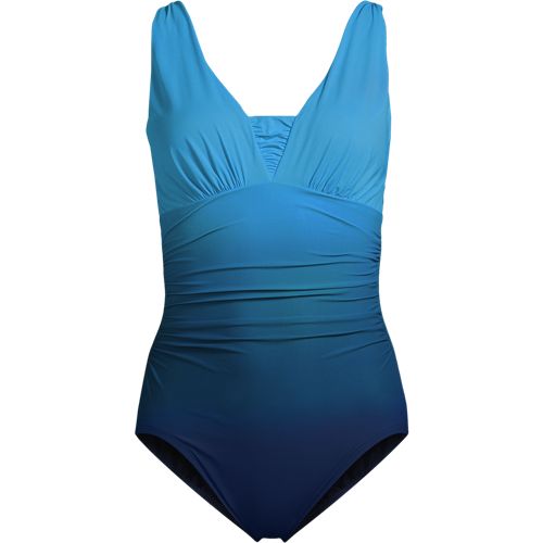  Lands' End Shape-badeanzug Mit V-ausschnitt Slender In F-cup, Damen, Größe:38 Regular, Blau, Nylon-mischung, By Lands' End 