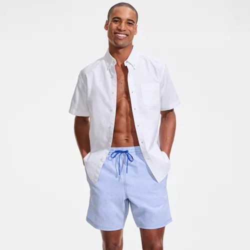 Mens 7" Seersucker Volley with Hydroliner Swim Trunk, alternative image