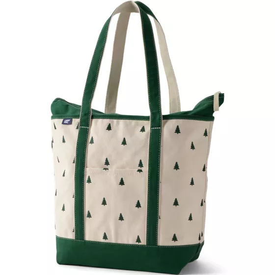 Large Canvas Tote Bag Embroidered 5 Pocket Zip Top Long Handle - primary