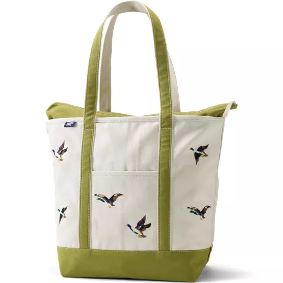 Large Canvas Tote Bag Embroidered 5 Pocket Zip Top Long Handle - primary