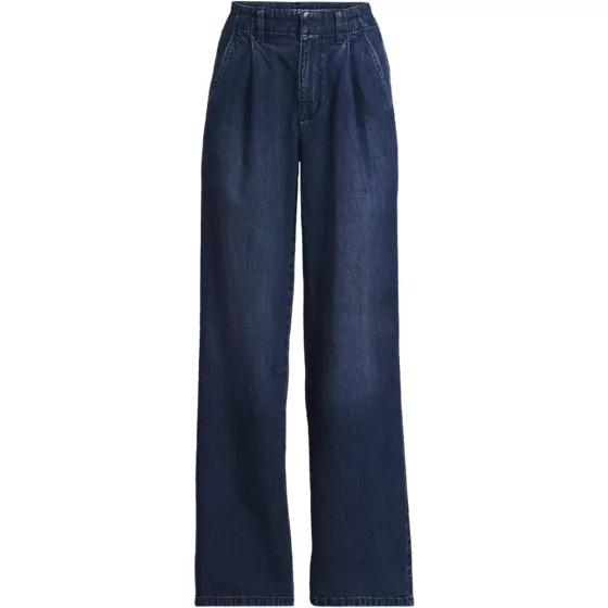 Women's Soft Denim High Rise Pleated Wide Leg Trousers - primary