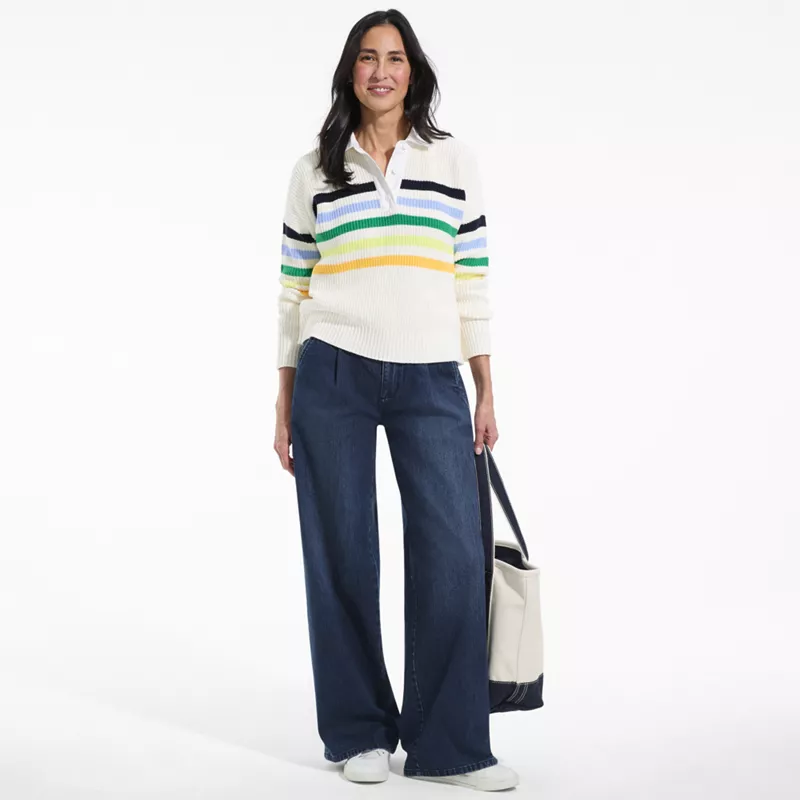 Women's Tall Soft Denim High Rise Pleated Wide Leg Trousers, alternative image