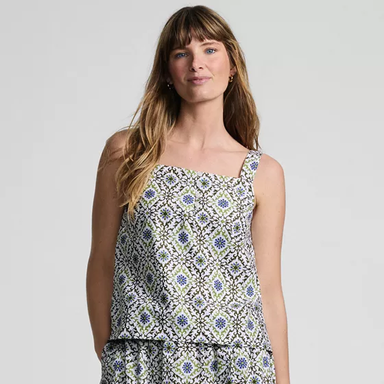 Women's Poplin Square Neck Sleeveless Shell - primary