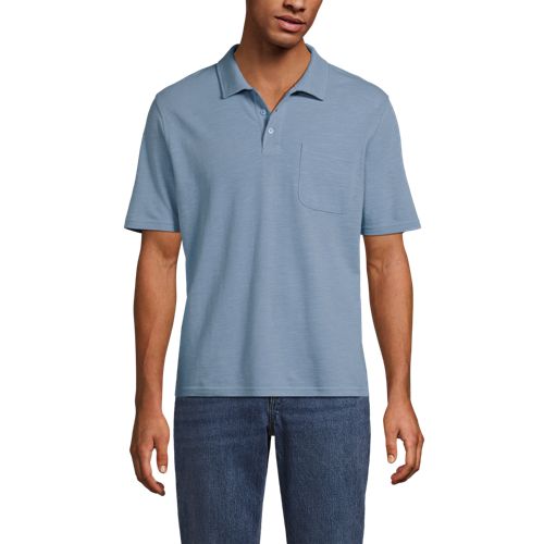  Lands' End Poloshirt Aus Baumwoll/leinenmix, Herren, Größe:48-50 Regular, Blau, Leinen/baumwoll-mischung, By Lands' End 