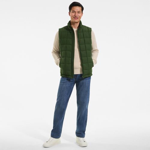 Grid Quilted FeatherFree Gilet, Men, size: S, regular, Green, Polyester, by Lands' End