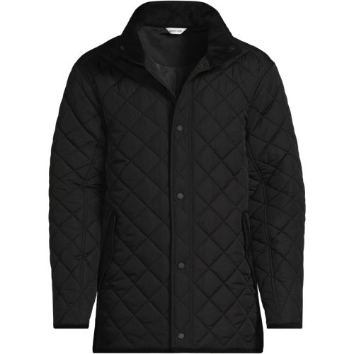 Diamond Quilted Cord Trimmed FeatherFree Jacket, Men, size: M, regular, Black, Polyester, by Lands' End